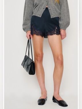 Navy Blue Satin Lace Shorts Size Medium